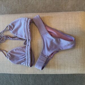 Montece Shimmery Lavender Bikini Set - large top, medium bottom & OS sarong